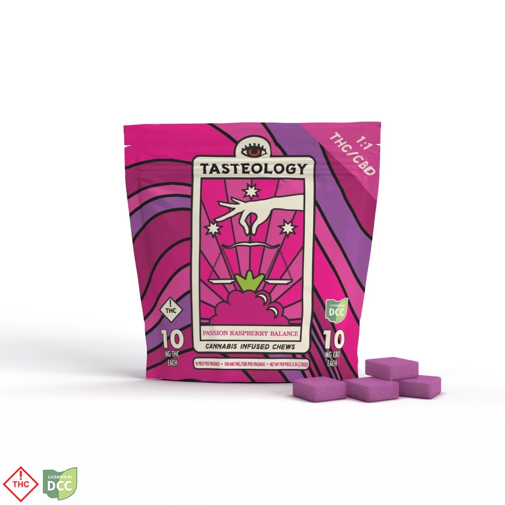 Jushi | Tasteology | Gummies | 1:1 Passion Raspberry | 102mg x 94mg CBD 10 pk