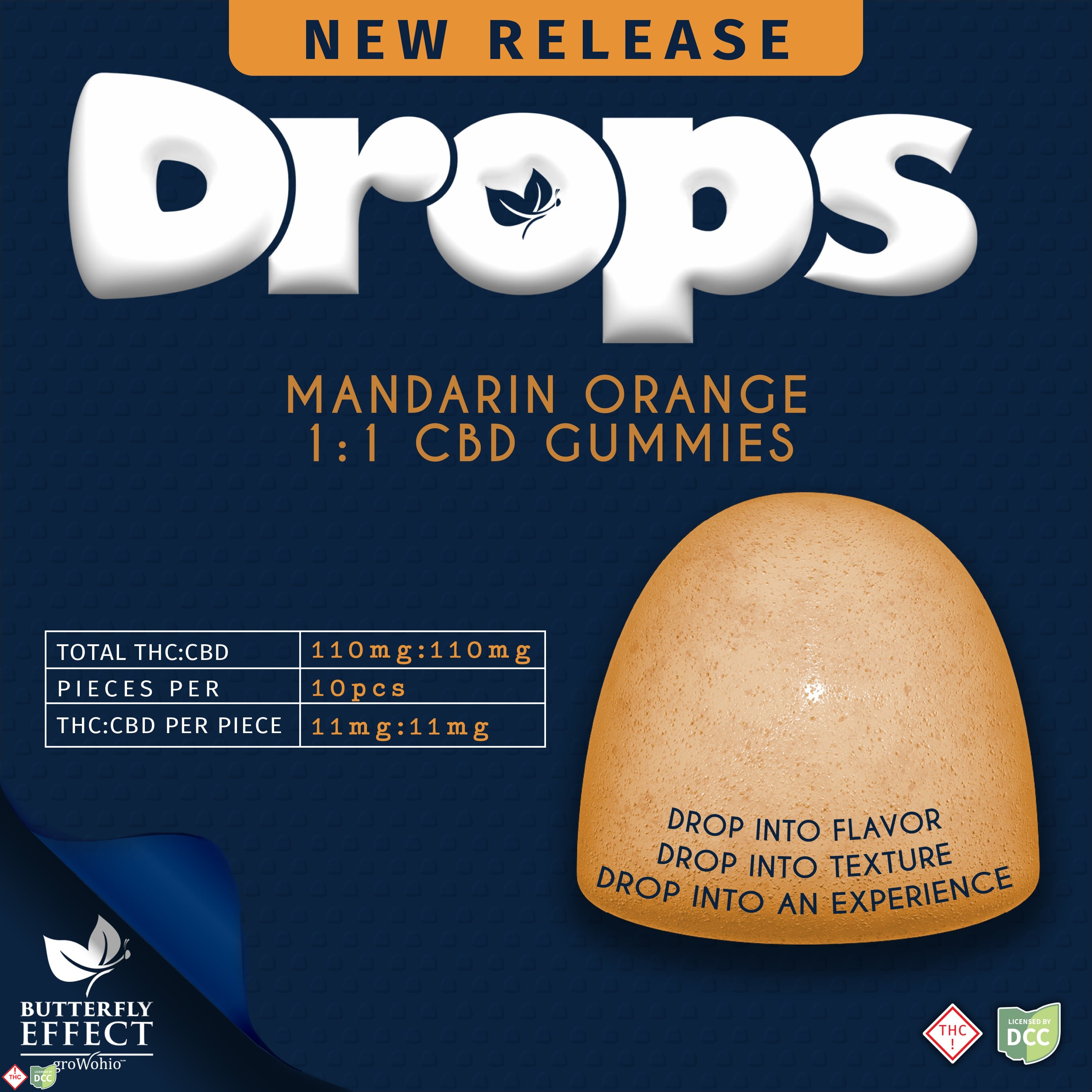 DROPS Mandarin Orange 1:1 CBD  [10pk] (110mg CBD/110mg THC)