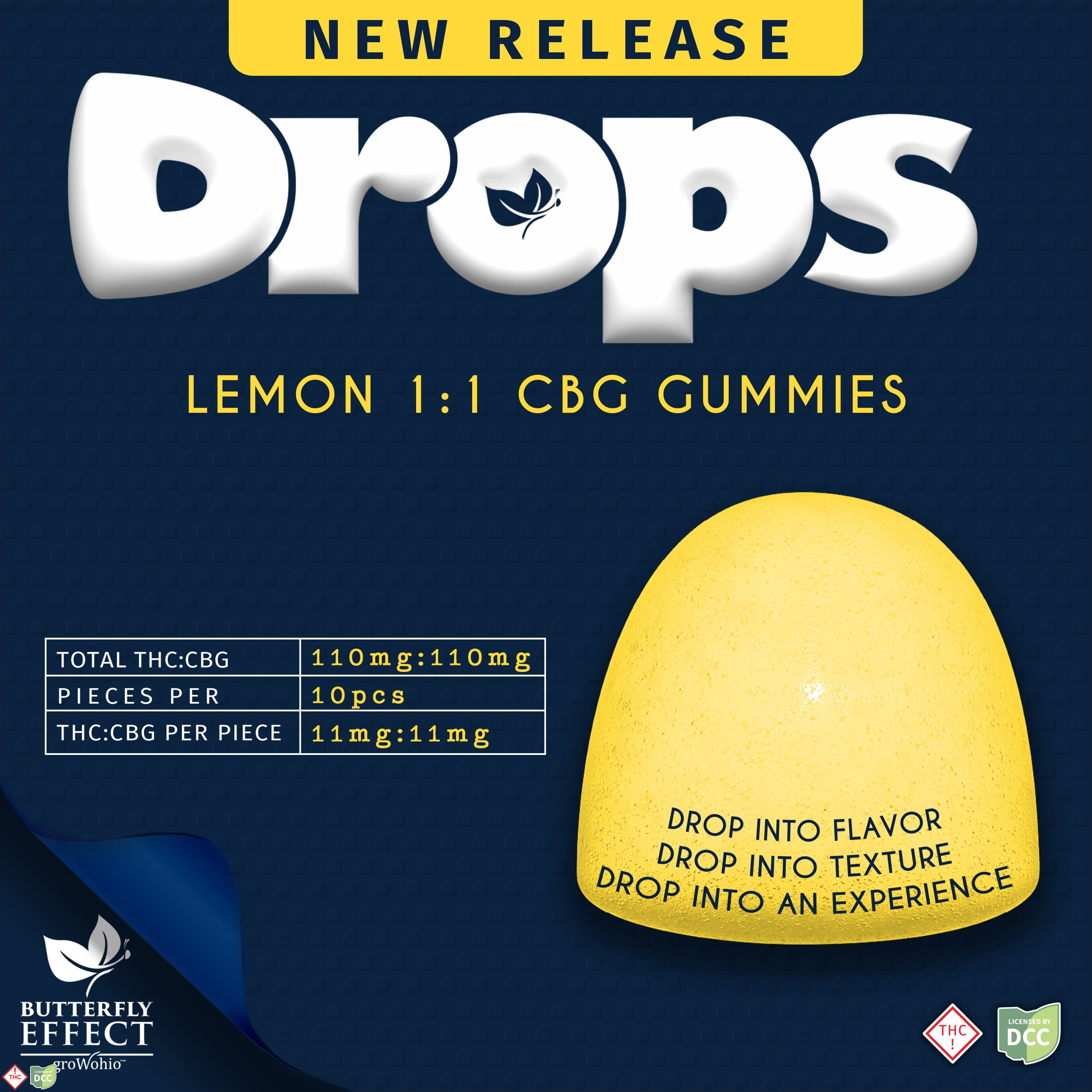 DROPS Lemon 1:1 CBG [10pk] (110mg CBG/110mg THC)