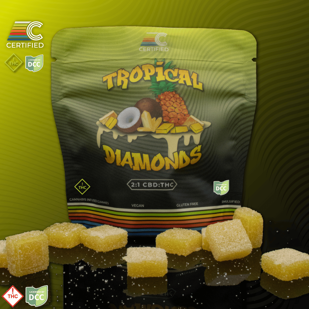 2:1 Tropical Diamonds (199mg CBD/95mg THC), 10 pieces
