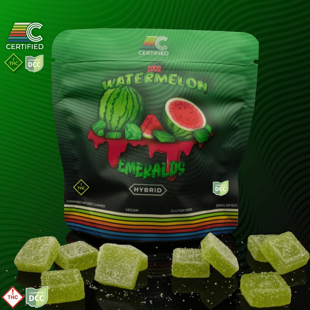 SOUR WATERMELON EMERALDS GUMMIES - EDIBLE - 10PK - HYBRID - THC: 92.59MG CBD: 0MG