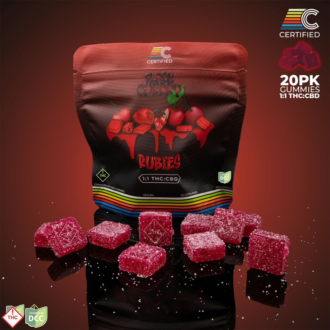 1:1 Black Cherry Ruby Gems [20pk] (100mg CBD/100mg THC)
