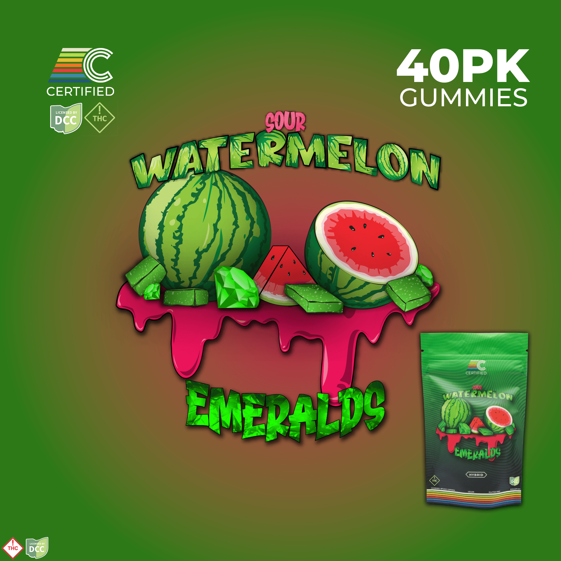 Sour Watermelon Emerald Gems [40pk] (400mg)