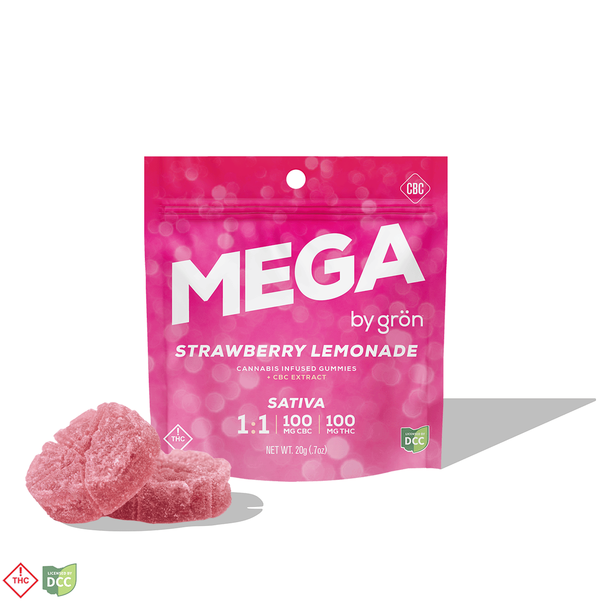 1:1 Strawberry Lemonade Mega Pearl (10 servings) (93mg THC/93mg CBC)