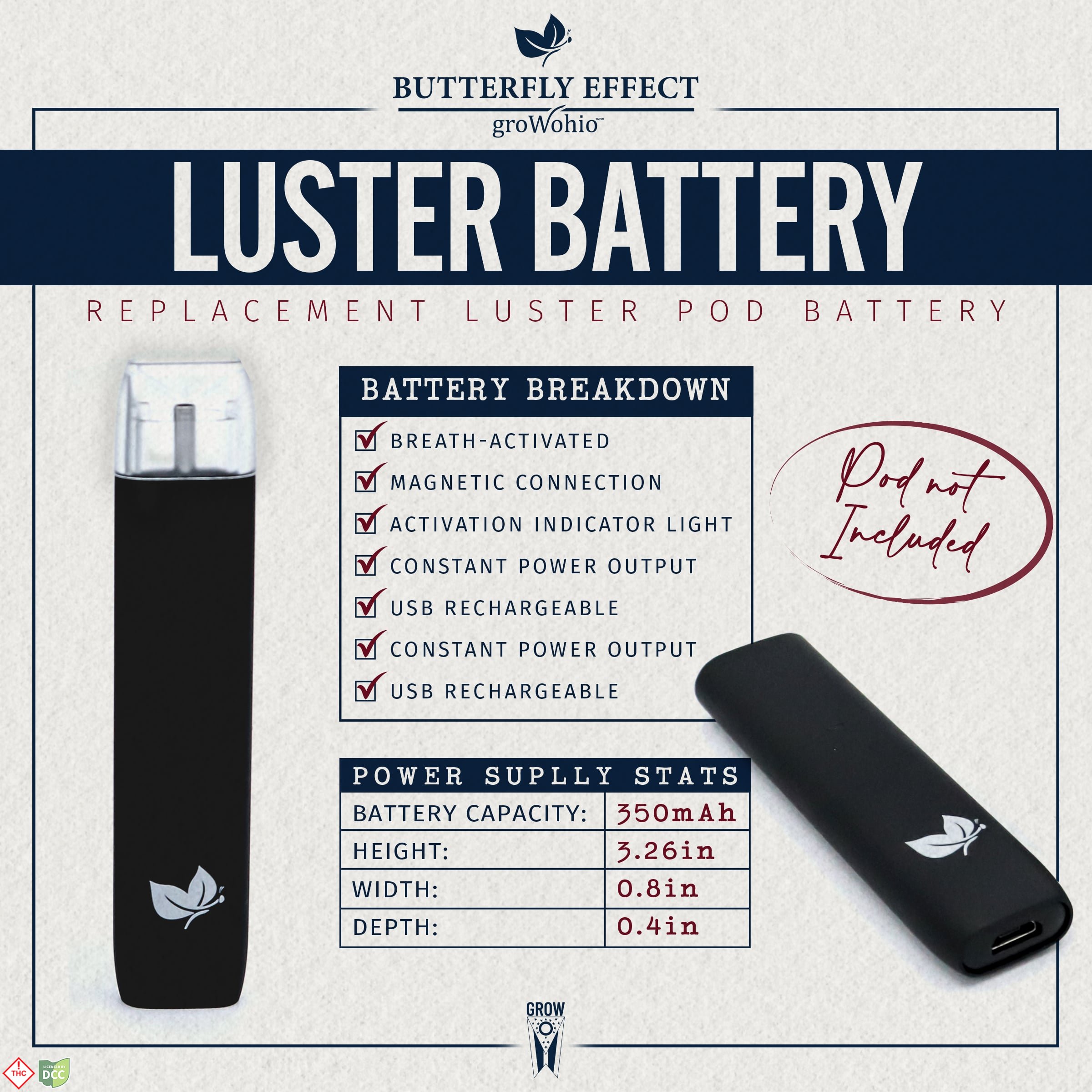 Butterfly Effect - Luster Pod Battery [8.5 Watts]