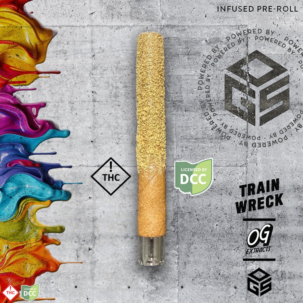 1g | Trainwreck | Rosin Infused + Kief Rolled Cylindrical Pre-Roll with a Glass Tip