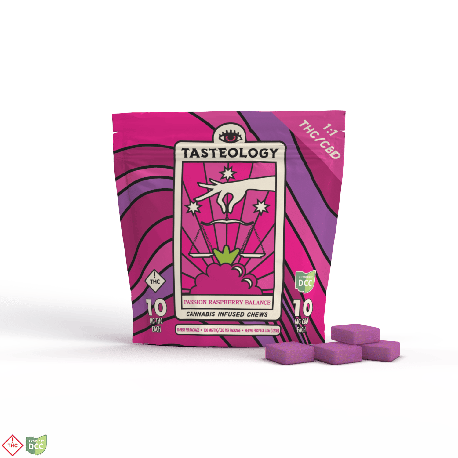 Jushi | Tasteology | Gummies | 1:1 Passion Raspberry | 102mg x 94mg CBD 10 pk