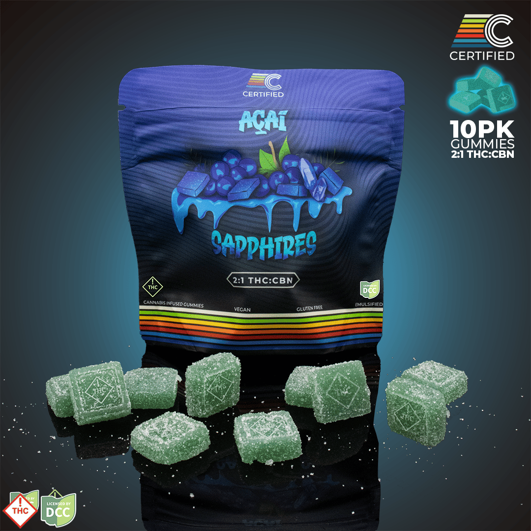 ACAI SAPPHIRES 2:1 CBN GUMMIES - EDIBLE - 10PK - THC: 98.54MG CBD: 0MG ACAI SAPPHIRES 2:1 CBN GUMMIES - EDIBLE - 10PK - THC: 98.54MG CBD: 0MG