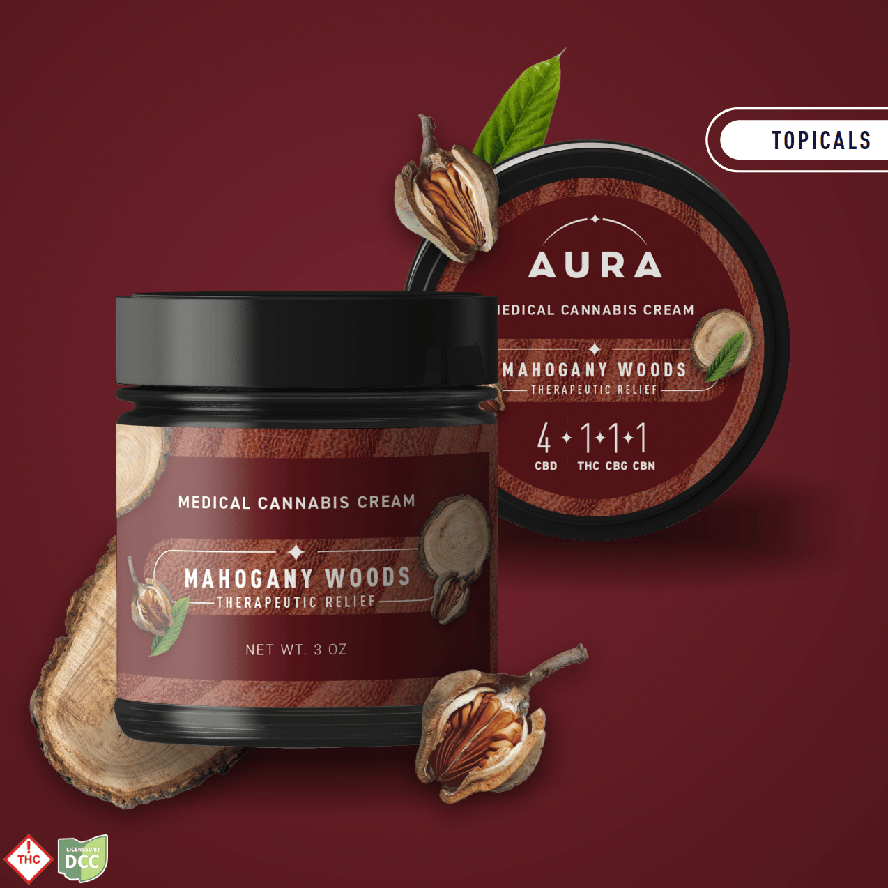 Mahogany Woods Topical Cream 4CBD:1THC,CBG,CBN (1200mg CBD/300mg THC))