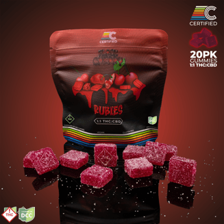 :1 Black Cherry Ruby Gems [20pk] (100mg CBD/100mg THC)