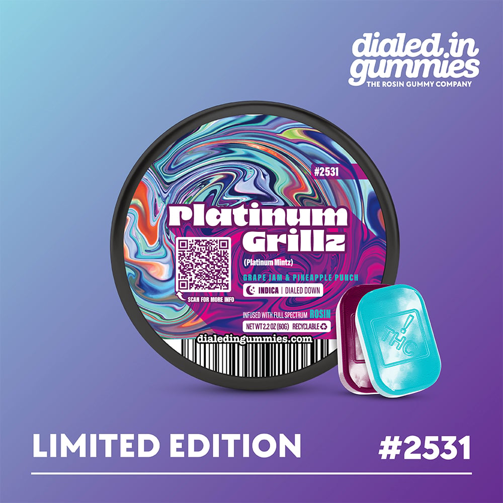 100mg - Platinum Grillz #2531 - Rosin Gummies (10pk) by Dialed In Gummies