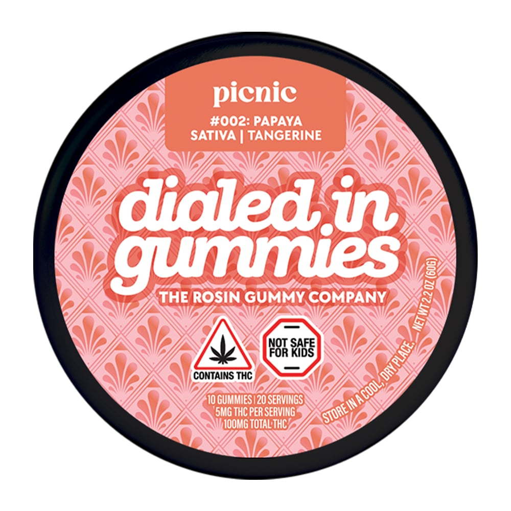 100mg - Picnic Papaya #006 - Rosin Gummies (10pk) by Dialed In Gummies