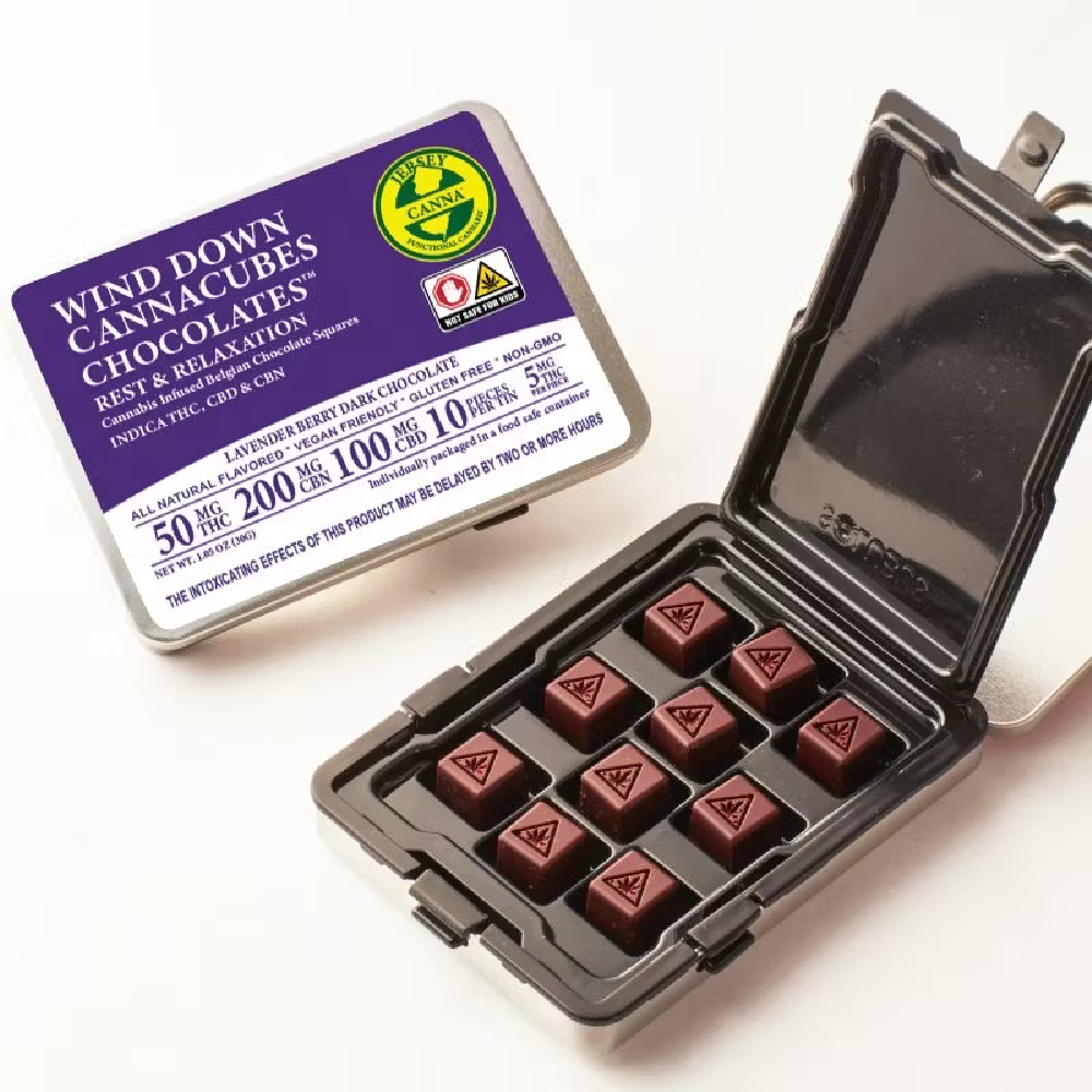 Dark Chocolate Cannacubes- Wind Down [10pk] (200mg CBN/100mg CBD/50mg THC) by Jersey Canna