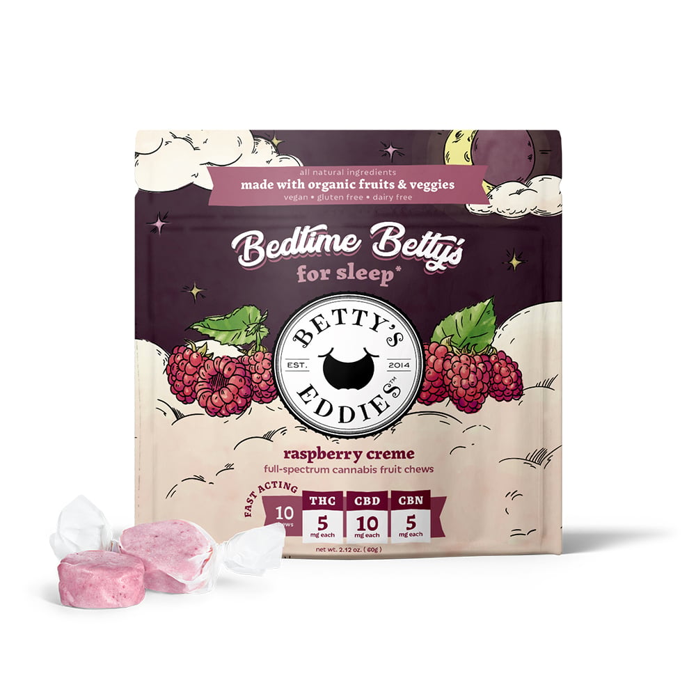 Bedtime Betty’s Raspberry Creme [10pk] (50mg THC/100mg CBD/50mg CBN) Sleep Fruit Chews by Betty's Eddies