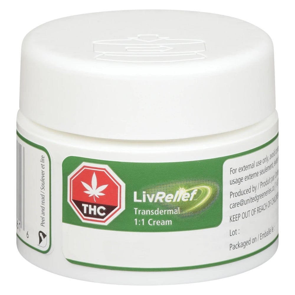 1:1 Transdermal Cream [50g] (125mg CBD/125mg THC) by LivRelief