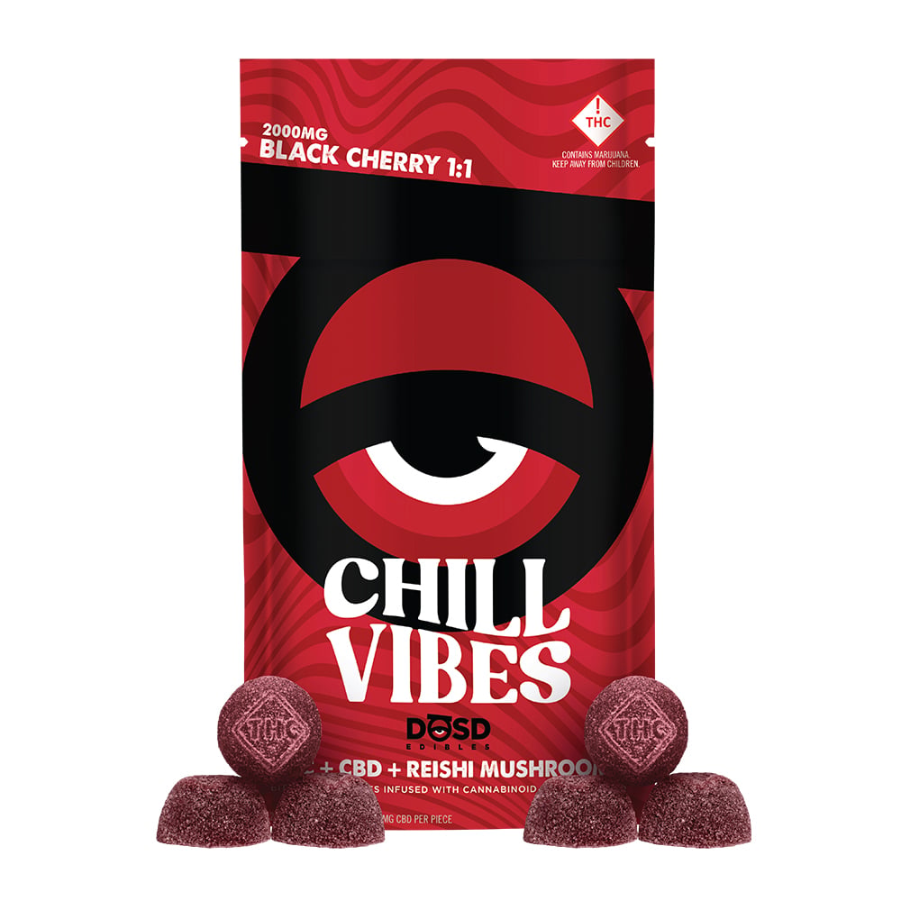 Chill Vibes 1:1 CBD - Black Cherry [20pk] (2000mg THC/2000mg CBD/500mg Reishi) by DŌSD Edibles