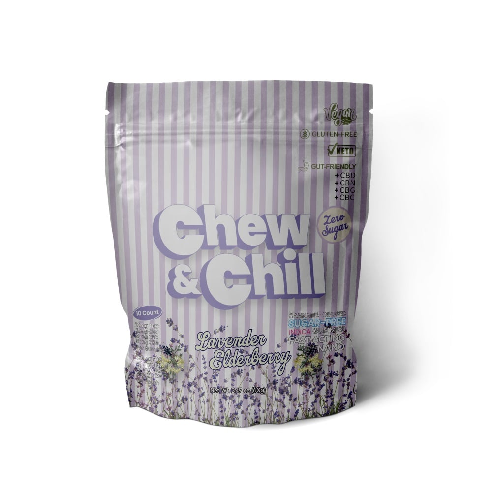 Lavender Elderberry [10pk] (50mg CBD/100mg THC/50mg CBN/50mg CBG) by Chew & Chill in United States
