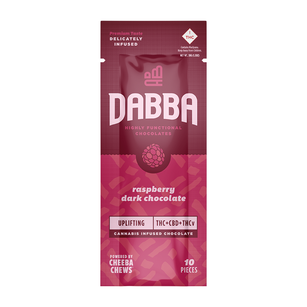 1:1:1 Uplifting Raspberry Dark Chocolate [10pk] (100mg CBD/100mg THC/100mg THCv) by Dabba Chocolate