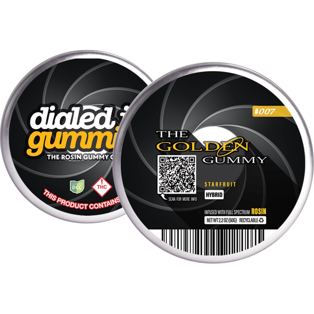100mg - The Golden Gummy x Starfruit 007 - Rosin Gummies (10pk) by Dialed In Gummies