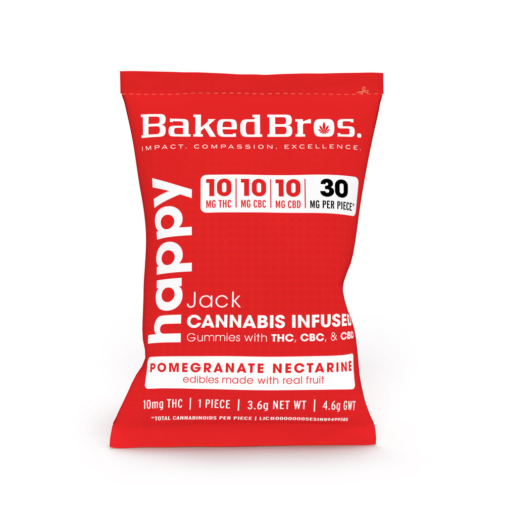 Baked Bros Happy: 10mgTHC : 10mgCBD : 10mgCBC : Pomegranate Nectar Gummies (Jack Herer) (1pk) by Baked Bros™