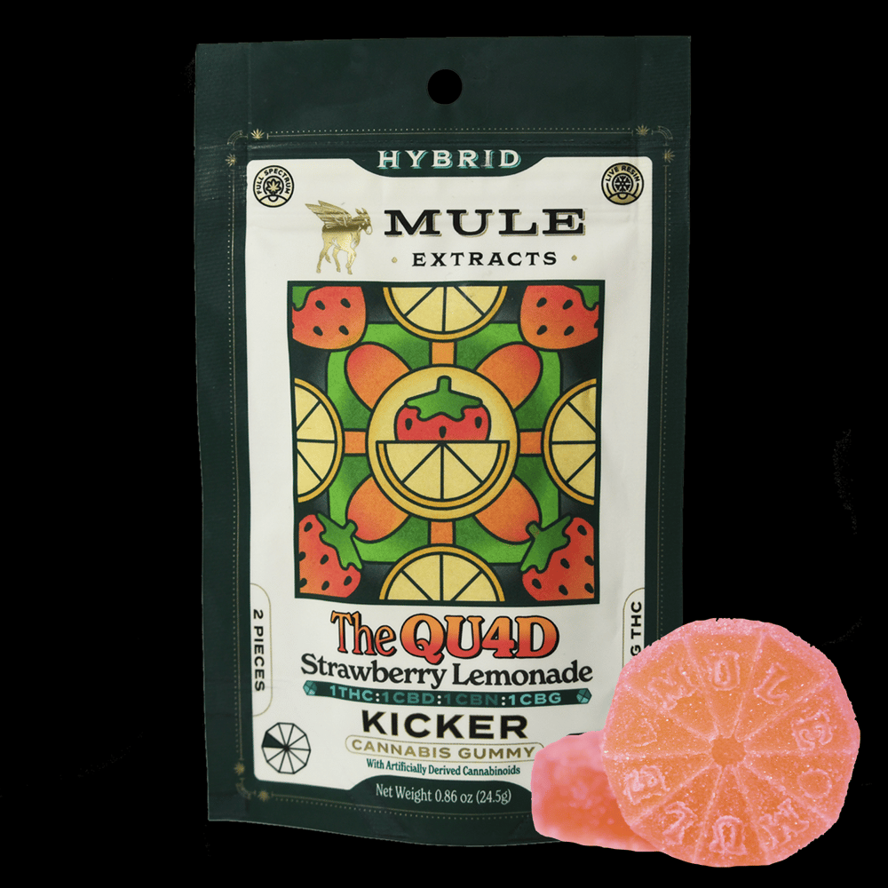 Strawberry Lemonade QUAD Kicker 1:1:1:1 THC CBD CBN CBG [2pk] (100mg) by Mule Extracts