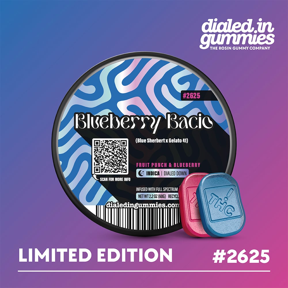 100mg - Blueberry Bacio #2625 - Rosin Gummies (10pk) by Dialed In Gummies