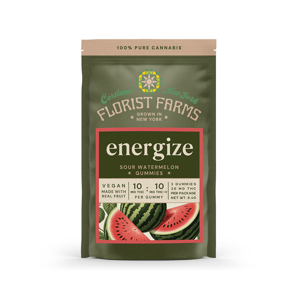 Energize | Sour Watermelon Gummies | 2pk (20mg THC/20mg THCV) by Florist Farms