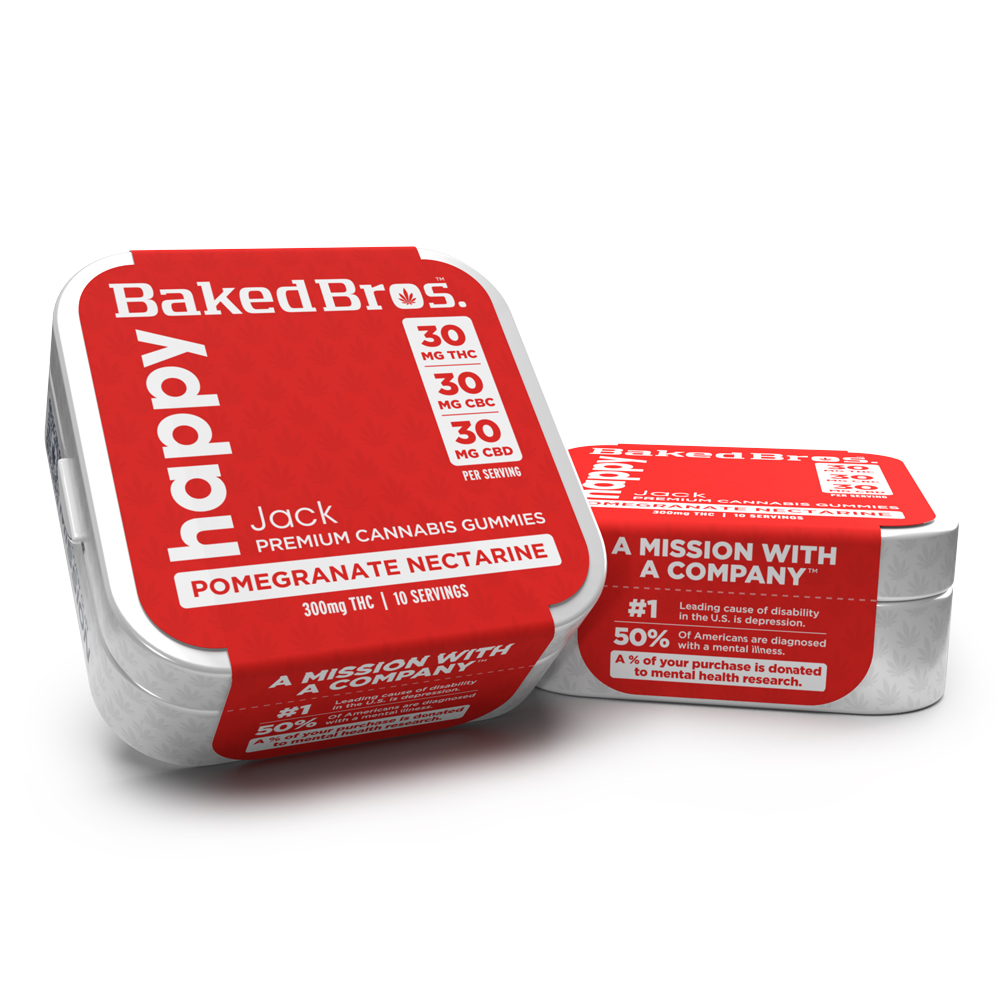 Baked Bros Happy: 300mgTHC : 300mgCBD : 300mgCBC : Pomegranate Nectar Gummies (Jack Herer) (10pk) by Baked Bros™