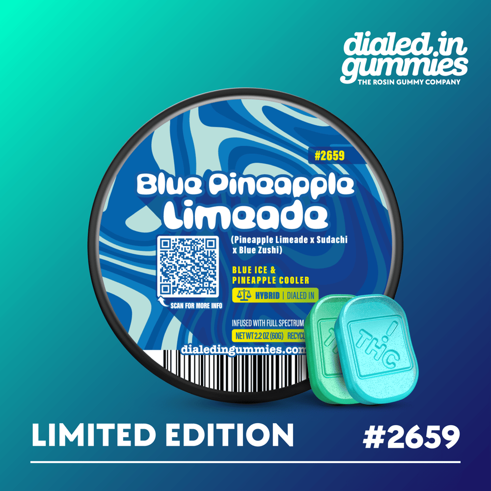 100mg - Blue Pineapple Limeade #2659 - Rosin Gummies (10pk) by Dialed In Gummies
