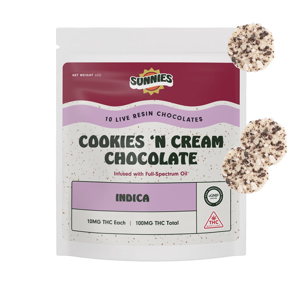 Cookies 'N' Cream Chocolate - Indica [10pk] (100mg) by Sunnies