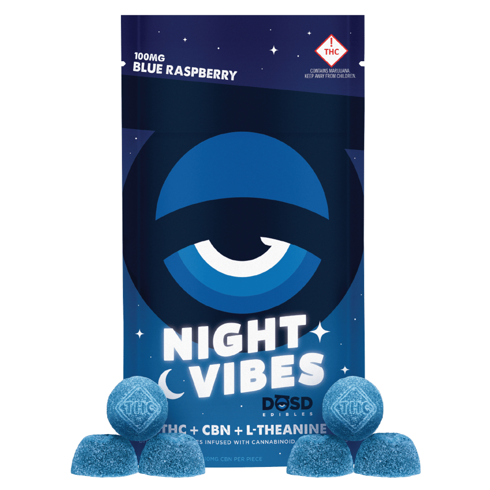 Night Vibes CBN - Blue Raspberry [10pk] (100mg THC/100mg CBN/500mg L-Theanine) by DŌSD Edibles in United States