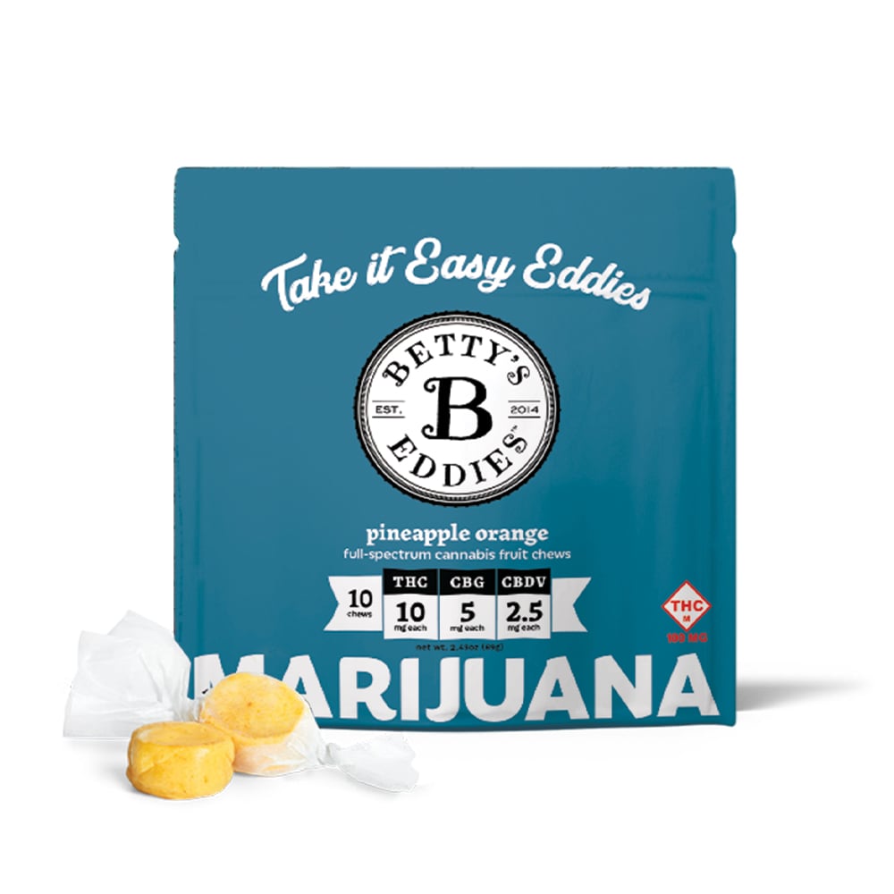 Take It Easy Eddies Pineapple Orange [10pk] (100mg THC/50mg CBG/25mg CBDV) by Betty's Eddies