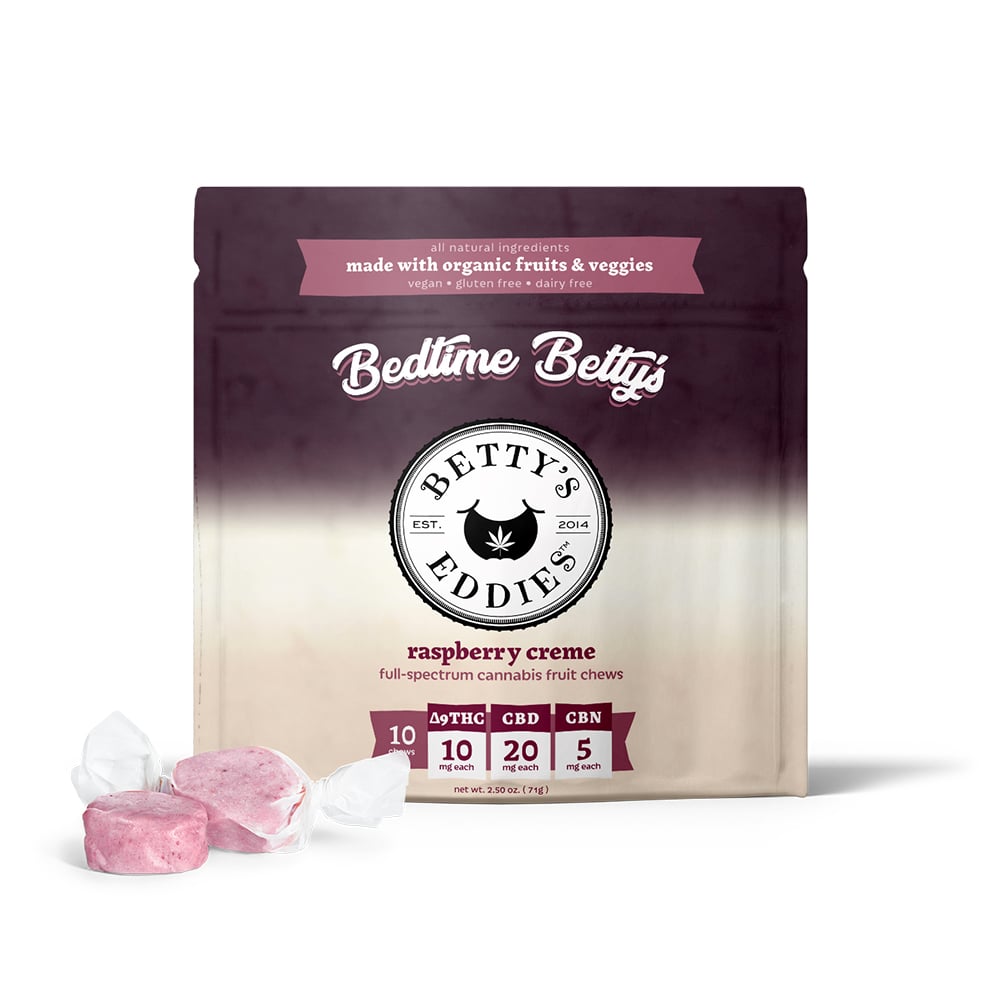 Bedtime Betty’s Raspberry Creme [10pk] (100mg THC/200mg CBD/50mg CBN) Sleep Fruit Chews by Betty's Eddies