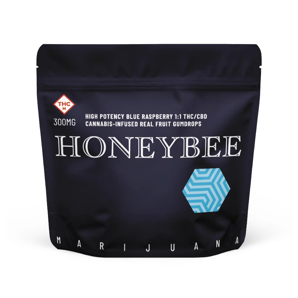 High Potency Blue Raspberry 1:1 Gumdrops [20pk] (300mg CBD/300mg THC) by Honeybee