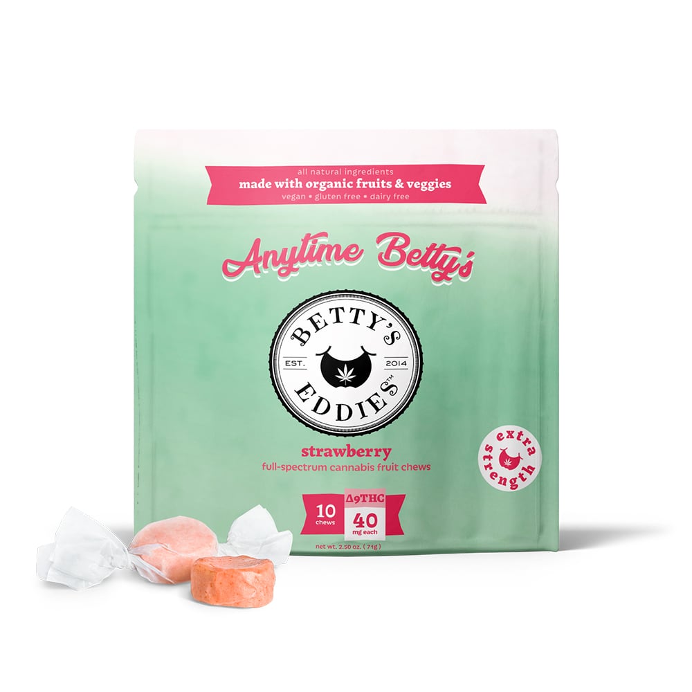 Anytime Betty’s Strawberry [10pk] (400mg THC) Anytime Fruit Chews - Extra Strength by Betty's Eddies
