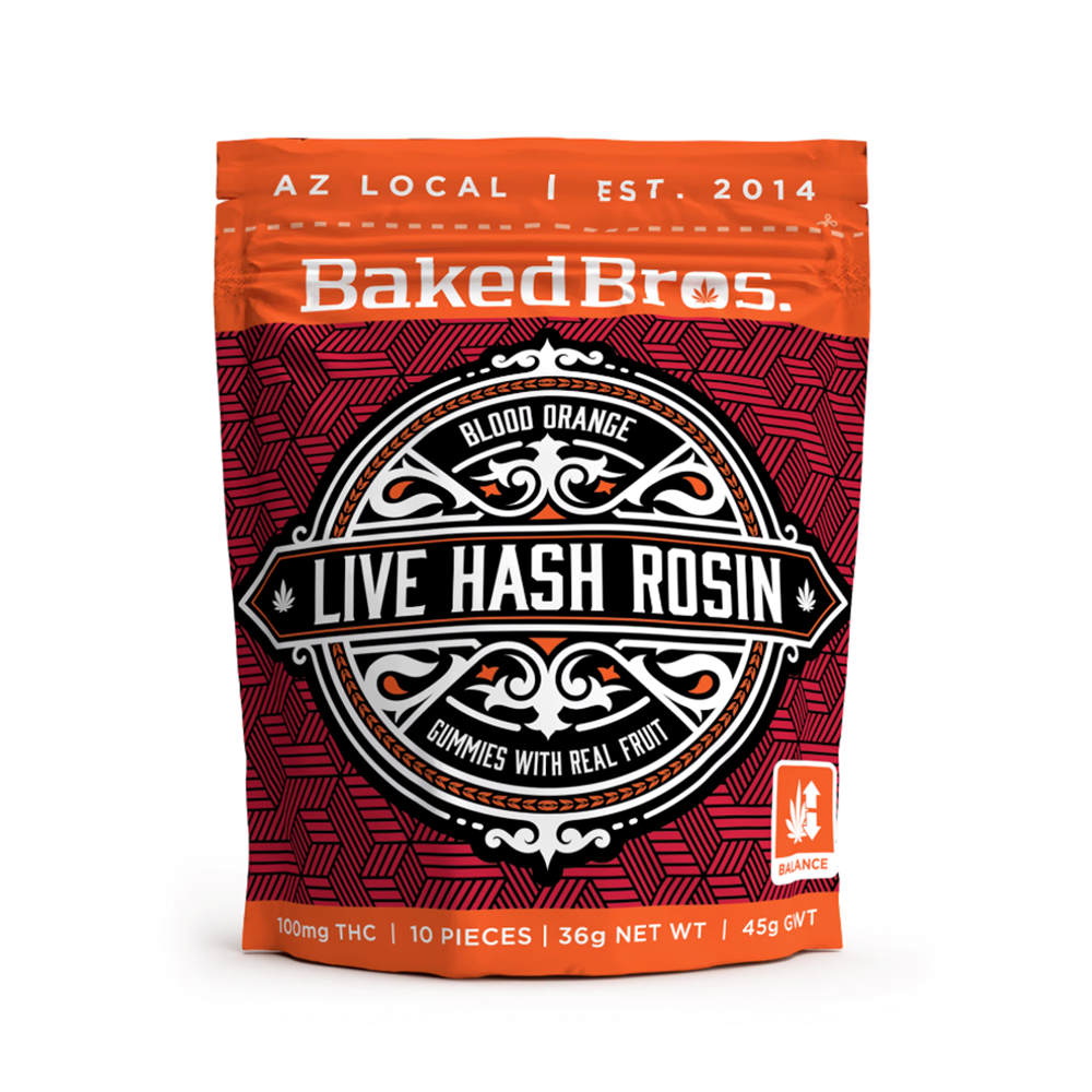 Baked Bros Live Hash Rosin Blood Orange 100mg Gummies by Baked Bros™