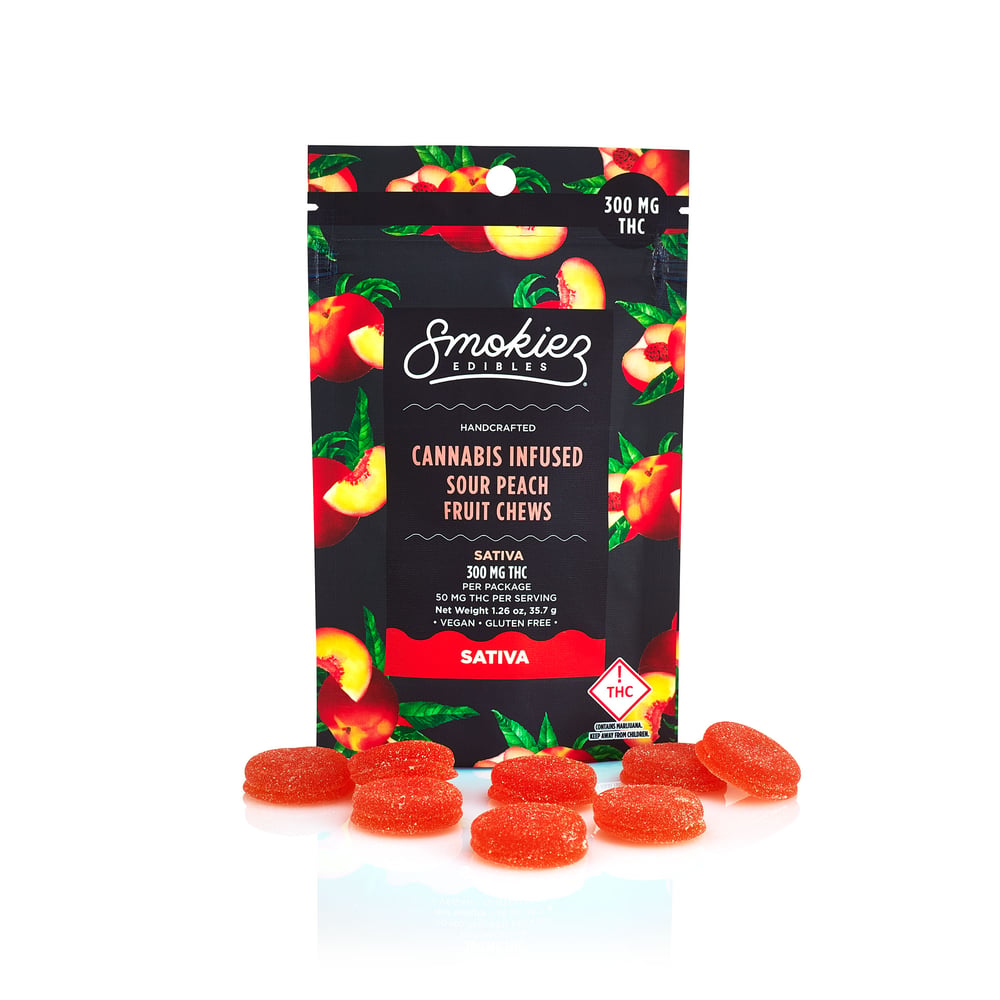 Sour Peach - Sativa [6pk] (330mg THC) by Smokiez