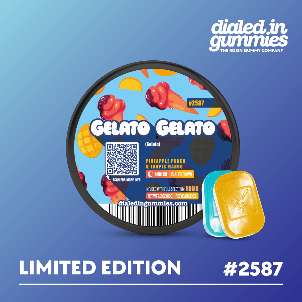 100mg - Gelato Gelato #2587 - Rosin Gummies (10pk) by Dialed In Gummies
