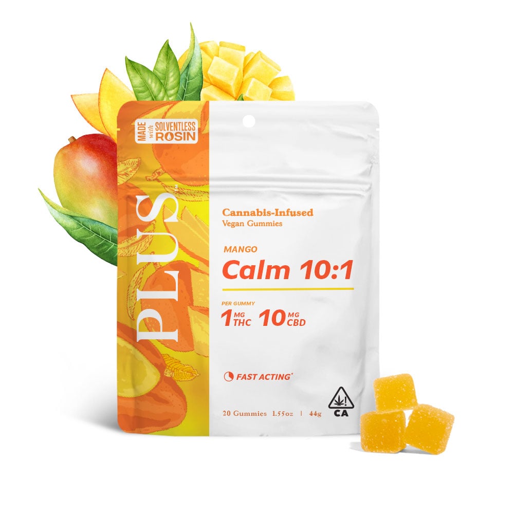 Mango Calm 10:1 Gummies [Solventless Rosin 20pk] by Plus Products