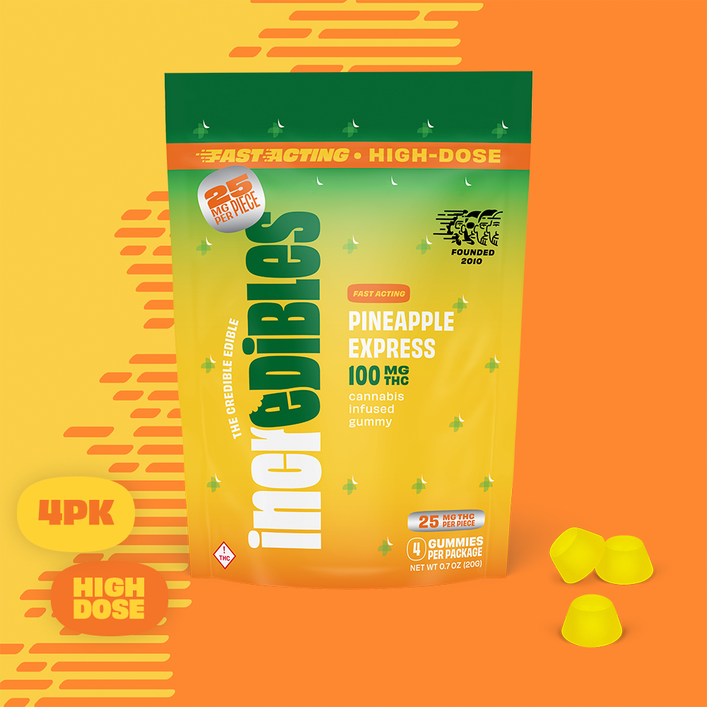 Fast Acting Pineapple Express High Dose [4pk] (100mg) by incredibles