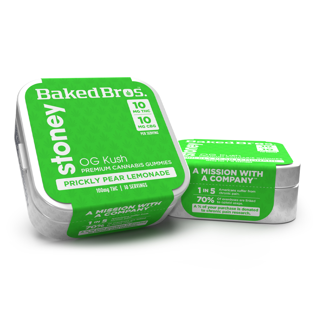 Baked Bros Stoney: 100mgTHC : 100mgCBG : Prickly Pear Lemonade Gummies (OG Kush) (10pk) by Baked Bros™