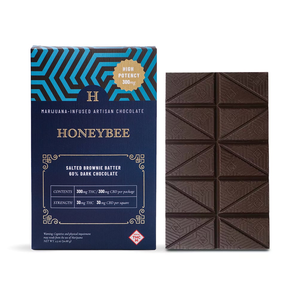 High Potency Salted Brownie Batter 1:1 Dark Chocolate [10pk] (300mg THC/300mg CBD) by Honeybee
