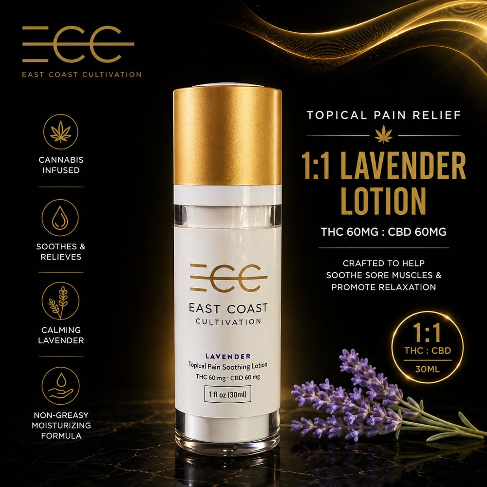 1:1 Relief Cream - Lavender (120mg CBD/120mg THC) by East Coast Cultivation