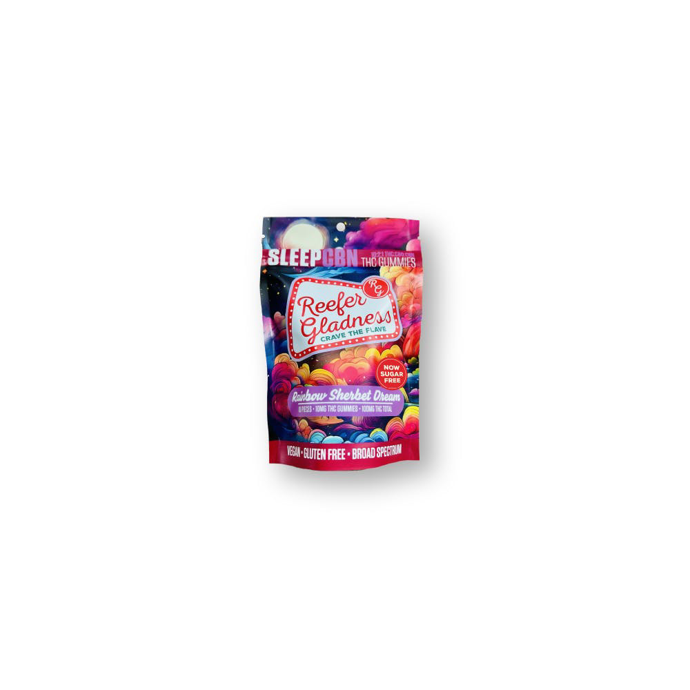 Sugar Free Rainbow Sherbet Dream [10pk] (77mg THC/ 15mg CBD/8mg CBN) by Reefer Gladness