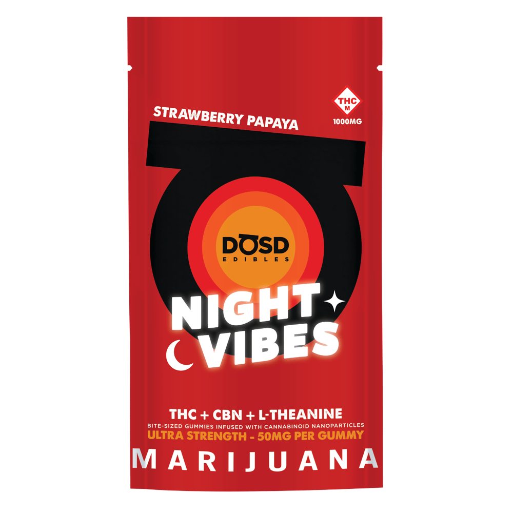 Night Vibes CBN - Strawberry Papaya [20pk] (1000mg THC/200mg CBN/1000mg L-Theanine) by DŌSD Edibles