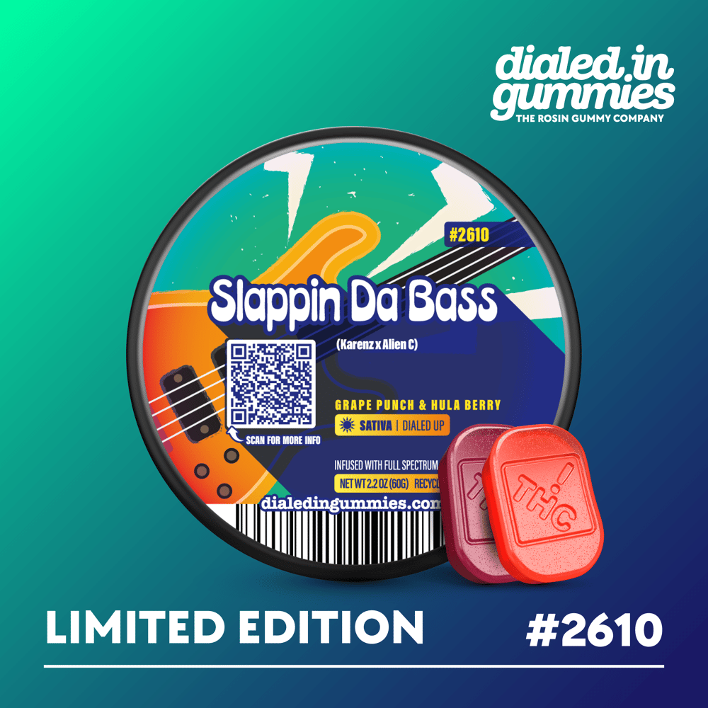100mg - Slapping Da Bass #2610 - Rosin Gummies (10pk) by Dialed In Gummies