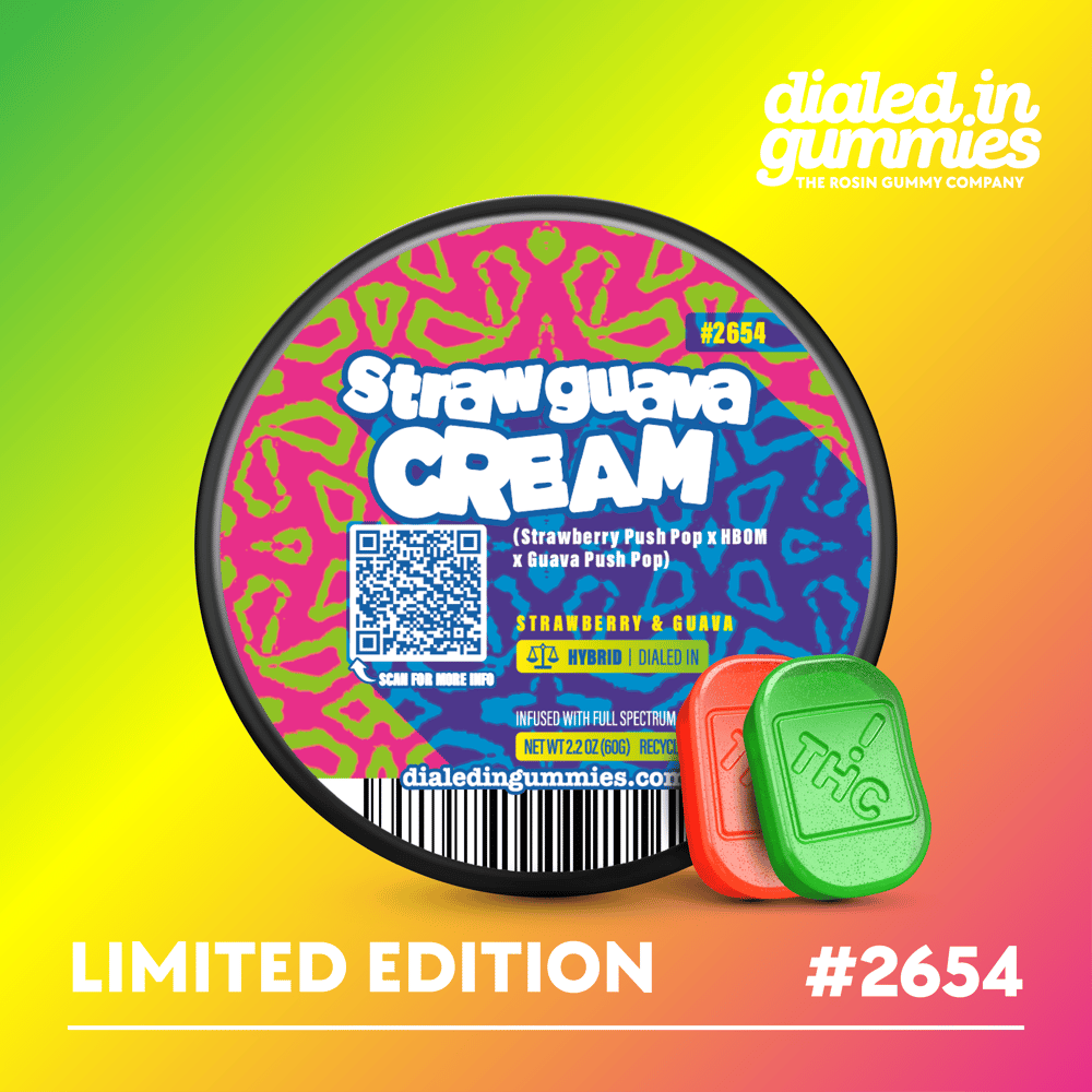 100mg - Strawguava Cream #2654 - Rosin Gummies (10pk) by Dialed In Gummies