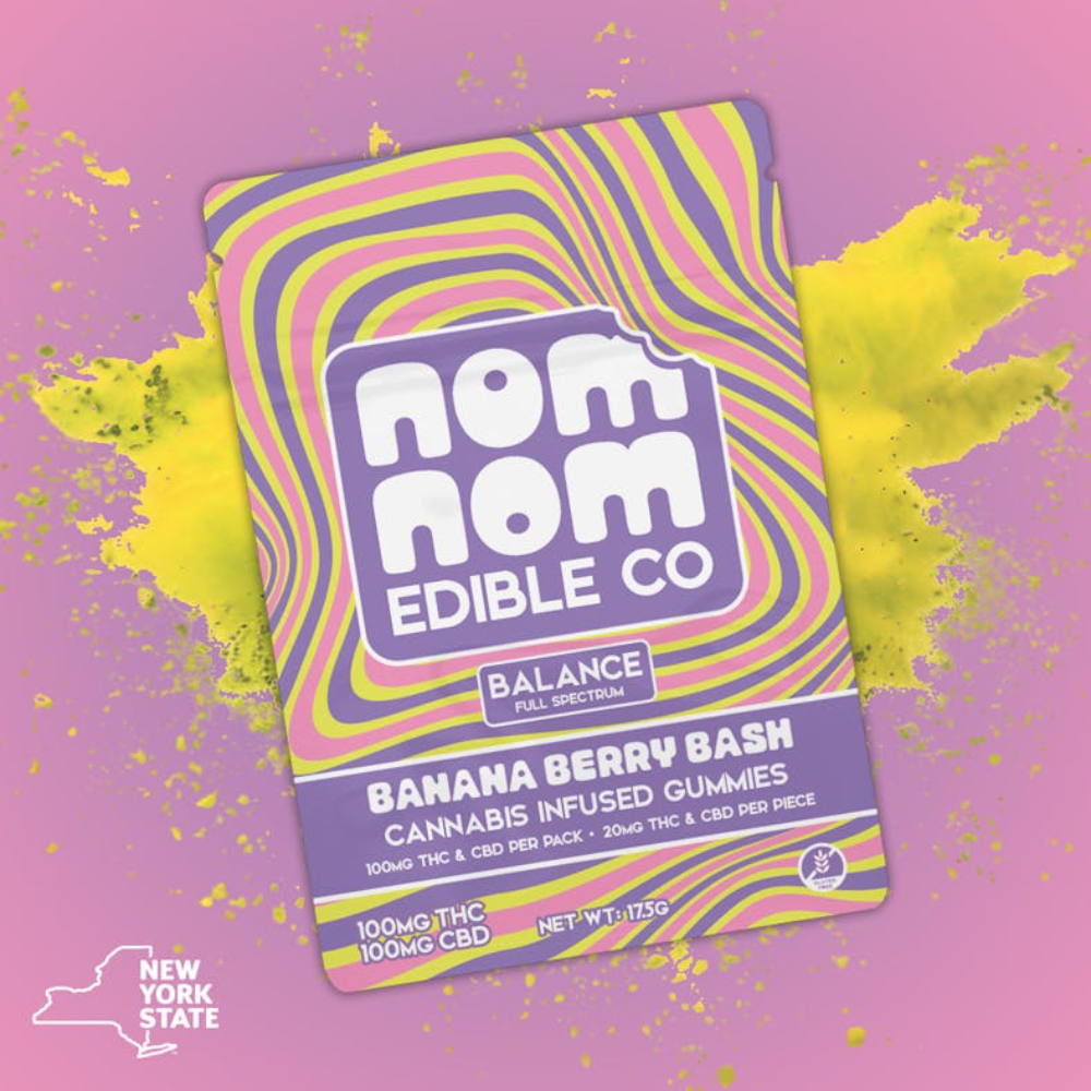Banana Berry Bash [5pk] (100mg CBD/100mg THC) by Nom Nom Edible Co.