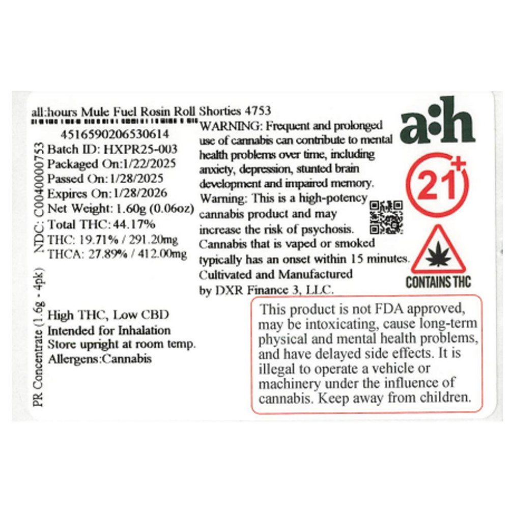 all:hours Mule Fuel Rosin Roll Shorties 4753 by all:hours