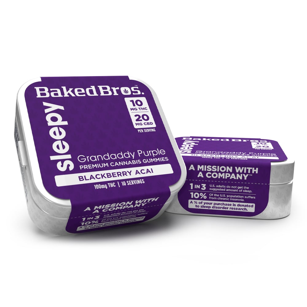 Baked Bros Sleepy: 100mgTHC : 200mgCBD : Blackberry Acai Gummies (Grandaddy Purple) (10pk) by Baked Bros™